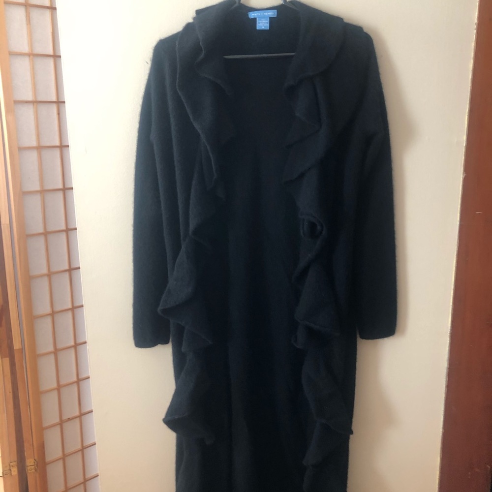 Long cashmere ruffle sweater coat